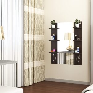 Estefanía Engineered Wood Wall Mount Dressing Table Vanity Mirror with Storage Shelves - Flowery Wenge