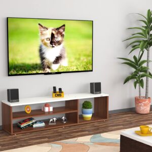 Bastian Engineered Wood Free Standing TV Unit Stand Classic Walnut & Frosty White Finish- Ideal for Up to 55" Screen