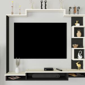 David High Strength & Durable Wall Mount Engineered Wood TV Entertainment Unit Stand Set Top Box Stand for Living Room Black & White Large (Ideal for up to 50") Screen