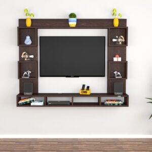 ZINDEL MINI Wall Mount Engineered Wood TV Entertainment Unit/Tv Rack Set to Box Stand with Wall Shelves for Living Room Flowery Wenge Finish (Ideal for up to 32") Screen