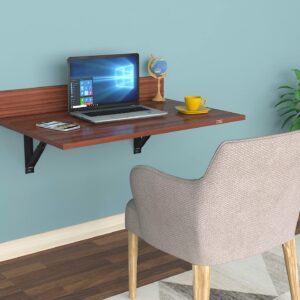 Plácido Engineered Wood Study Desk/Wall Mount Table with Book Shelf Classic Walnut