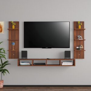 Bolivar High Strength & Durable Wall Mount TV Entertainment Unit/with Set Top Box Stand and 6 Wall Shelf Display Rack for Living Room Classic Walnut Large (Ideal for up to 55") Screen