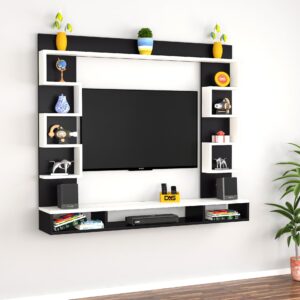 Heller Engineered Wood Wall Mount TV Entertainment Unit/Tv Rack Set to Box Stand with Wall Shelves for Living Room Black & Frosty White (Ideal for up to 43") Screen
