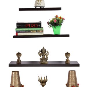 Contemporary Style Wall Mounted Engineered Wood Wall Décor Shelf/Shelves Display Rack for Living Room (Set of 4)- Xerxes