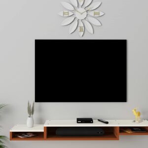 Laurente Wall Mount Engineered Wood TV Entertainment Unit Stand Set Top Box Stand for Living Room Classic Walnut & Frosty White Large (Ideal for up to 60") Screen