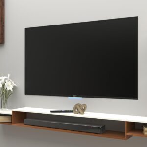 JORDANE LED Light Installed Wall Mount Engineered Wood TV Entertainment Unit/Tv Rack with Wall Shelves for Living Room Classic Walnut & Frosty White (Ideal for up to 55") Screen