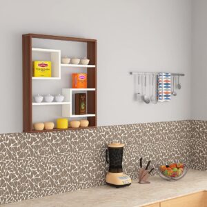 Gracye Engineered Wood Wall Mount Kitchen Spice Shelves Rack Storage Organizer- Classic Walnut & Frosty White