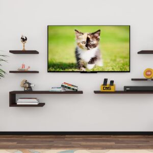 Wall Mount Engineered Wood TV Entertainment Unit/with Set Top Box Stand and 3 Wall Shelves Display Rack Wenge (Ideal for up to 43") Screen- Zeenat