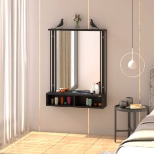 Bárbara Engineered Wood Wall Mount Dressing Table Vanity Mirror with Storage Shelves - Black