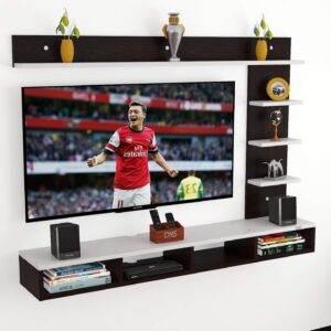 Wall Mount TV Entertainment Unit/with Set Top Box Stand and Wall Shelf Display Rack for Living Room Wenge & White (Ideal for up to 43") Screen- Ambienc(Engineered Wood)
