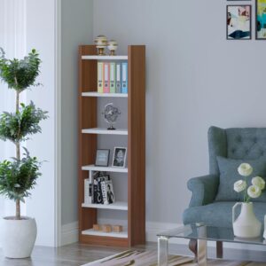 Colton Bookshelf Cabinet Book Rack Organizer with Shelves for Home Library Finish Color - Classic Walnut & White