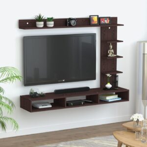 AMBIENCE Mini Wall Mount Engineered Wood TV Entertainment Unit/Tv Rack Set to Box Stand with Wall Shelves for Living Room Flowery Wenge Finish (Ideal for up to 43") Screen