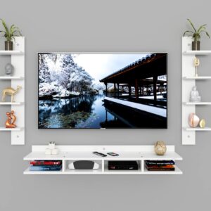 Harald Engineered Wood Wall Mount TV & Entertainment Unit Stand with Wall Shelves Frosty White Finish- Ideal for Up to 55" Screen
