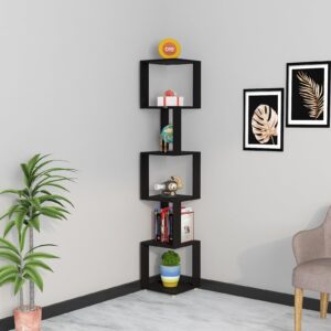 Engineered Wood Finish Floor Standing 6 Shelves/Tier Corner Shelf/Display Rack Black - Romana