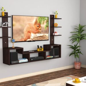 Konrad Max Engineered Wood Wall Mount TV Unit with Wall Shelves Flowery Wenge Finish- for Up to 55" Screen
