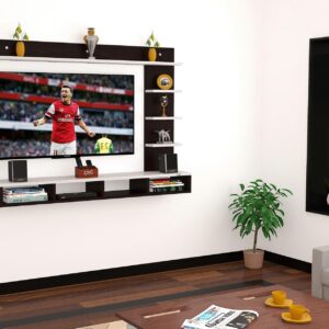 Ambience Pro Wall Mount Engineered Wood TV Entertainment Unit/Tv Rack Set to Box Stand with Wall Shelves for Living Room Flowery Wenge & Frosty White Finish (Ideal for up to 43") Screen