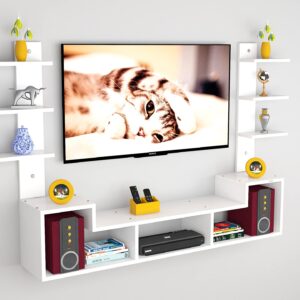 Konrad Pro Wall Mount Engineered Wood TV Entertainment Unit/Tv Rack Set to Box Stand with Wall Shelves for Living Room Frosty White Finish (Ideal for up to 55") Screen