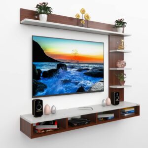 Ambience Pro Wall Mount Engineered Wood TV Entertainment Unit/Tv Rack Set to Box Stand with Wall Shelves for Living Room Classic Walnut & Frosty White Finish (Ideal for up to 43") Screen