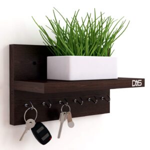 Engineered Wood Wall Mounted Home Decor Key Chain Holder/Organizer with Wall Shelf Display Rack (6 Hooks) Wenge- Mabel
