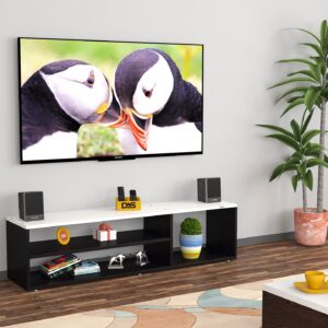 Bastian Engineered Wood Free Standing TV Unit Stand Black & Frosty White Finish- Ideal for Up to 55" Screen