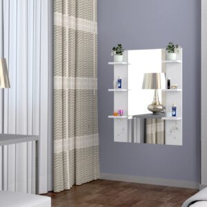 Estefanía Engineered Wood Wall Mount Dressing Table Vanity Mirror with Storage Shelves - Frosty White