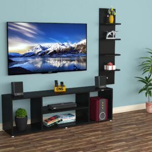 Bogart Floor Standing Engineered Wood TV Entertainment Unit with Wall Mount Display Shelf for Living Room Black- Ideal for Upto 55" Screen