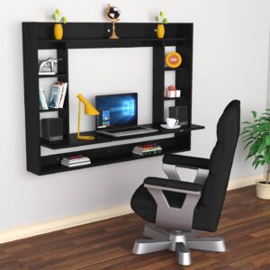 Belén Wall Mount Engineered Wood Study Desk/Table with Book Shelf Black Finish