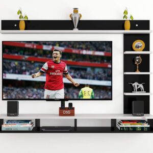 AMBIENCE TV Entertainment Unit/Set TOP Box Stand with Wall Shelf and Display Rack Black & Frosty White- Ideal for UP to 55 INCH Screen