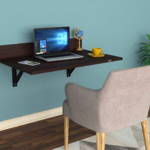 Felip Wall Mount Engineered Wood Study Laptop Table, Table Desk/Table with Book Shelf for Living Room, Bedroom (Flowery Wenge)