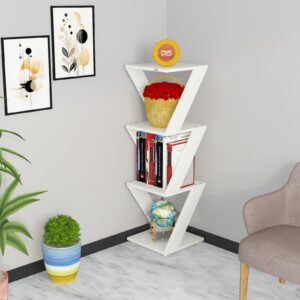 CADLIC Free Standing Corner Shelf/Display Rack for Living Room Decoration- Frosty White Finish