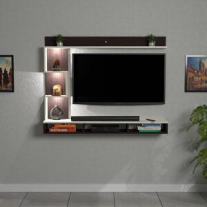 Proxima LED Light Installed Wall Mount Engineered Wood TV Entertainment Unit/Tv Rack with Wall Shelves for Living Room Flowery Wenge & Frosty White (Ideal for up to 43") Screen