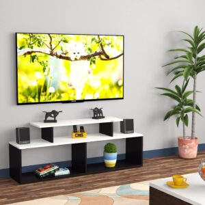 Vidal Engineered Wood Free Standing TV Unit Stand Black & Frosty White Finish- for Up to 55" Screen