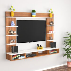 Merrill Engineered Wood Wall Mount TV Entertainment Unit/Tv Rack Set to Box Stand with Wall Shelves for Living Room Classic Walnut & Frosty White (Ideal for up to 43") Screen