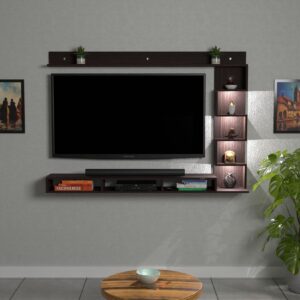 Aaron LED Light Installed Wall Mount Engineered Wood TV Entertainment Unit/Tv Rack Set to Box Stand with Wall Shelves for Living Room Flowery Wenge Finish (Ideal for up to 43") Screen