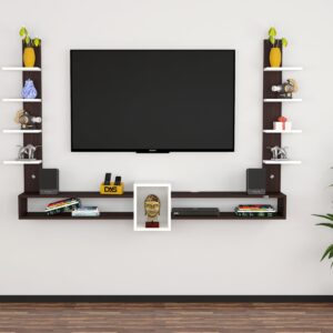 Rudolf Engineered Wood Wall Mount TV Entertainment Unit/Tv Rack Set to Box Stand with Wall Shelves for Living Room Flowery & Frosty White (Ideal for up to 65") Screen