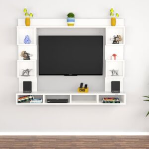 Zindel Engineered Wood Wall Mount TV Entertainment Unit/Tv Rack Set to Box Stand with Wall Shelves for Living Room Frosty White (Ideal for up to 43") Screen