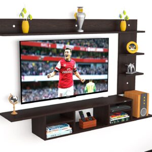 Bellatrix Engineered Wood Wall Mount TV Entertainment Unit with Set Top Box Stand and Wall Shelf Display Rack ( Flowery Wenge , Ideal for up to 55" Screen)