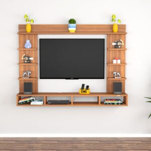 Merrill MINI Wall Mount Engineered Wood TV Entertainment Unit/Tv Rack Set to Box Stand with Wall Shelves for Living Room Classic Walnut Finish (Ideal for up to 32") Screen