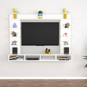 Merrill MINI Wall Mount Engineered Wood TV Entertainment Unit/Tv Rack Set to Box Stand with Wall Shelves for Living Room Frosty White Finish (Ideal for up to 32") Screen