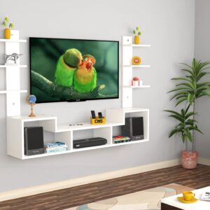 Konrad Max Engineered Wood Wall Mount TV Unit with Wall Shelves Frosty White Finish- for Up to 55" Screen