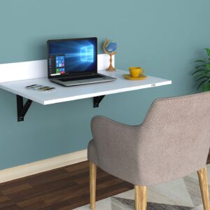 Plácido Wall Mount Engineered Wood Study Desk/Table Book Shelf Frosty White