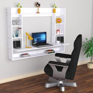 Belén Wall Mount Engineered Wood Study Desk/Table with Book Shelf Frosty White Finish