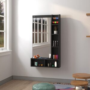 Carolina Engineered Wood Wall Mount Dressing Table Vanity Mirror with Shelves and Bangle Holder- Black