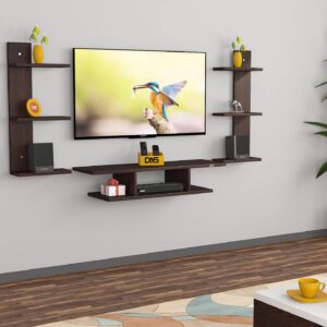 Dexter Wall Mount TV Entertainment Unit/with Set Top Box Stand with Wall Shelf Display Rack for Living Room Flowery Wenge (Ideal for up to 24") Screen (Engineered Wood)