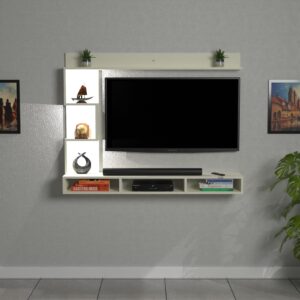 Proxima LED Light Installed Wall Mount Engineered Wood TV Entertainment Unit/Tv Rack Set to Box Stand with Wall Shelves for Living Room Frosty White Finish (Ideal for up to 43") Screen