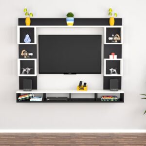 ZINDEL MINI Wall Mount Engineered Wood TV Entertainment Unit/Tv Rack Set to Box Stand with Wall Shelves for Living Room Black & Frosty White Finish (Ideal for up to 32") Screen