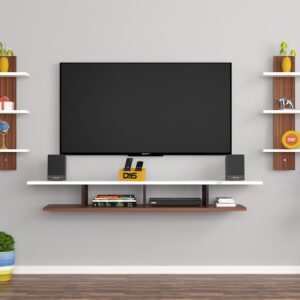 Volker Pro Wall Mount Engineered Wood TV Entertainment Unit/Tv Rack Set to Box Stand with Wall Shelves for Living Room Classic Walnut & Frosty White Finish (Ideal for up to 55") Screen