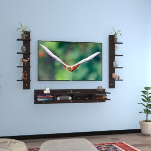 Harald Engineered Wood Wall Mount TV & Entertainment Unit Stand with Wall Shelves Flowery Wenge Finish- Ideal for Up to 55" Screen