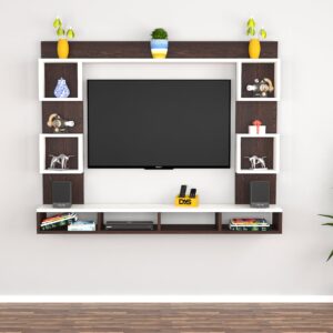 ZINDEL MINI Wall Mount Engineered Wood TV Entertainment Unit/Tv Rack Set to Box Stand with Wall Shelves for Living Room Flowery Wenge & Frosty White Finish (Ideal for up to 32") Screen