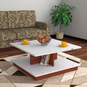 Freya Engineered Wood Coffee Table for Living Room- Classic Walnut & Frosty White